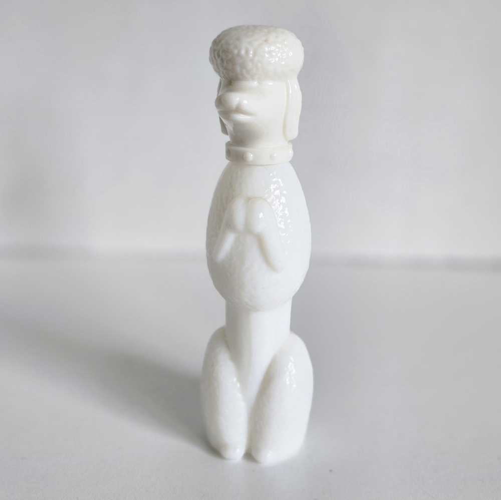 Avon perfume Milk Glass Poodle Bottle, vintage
